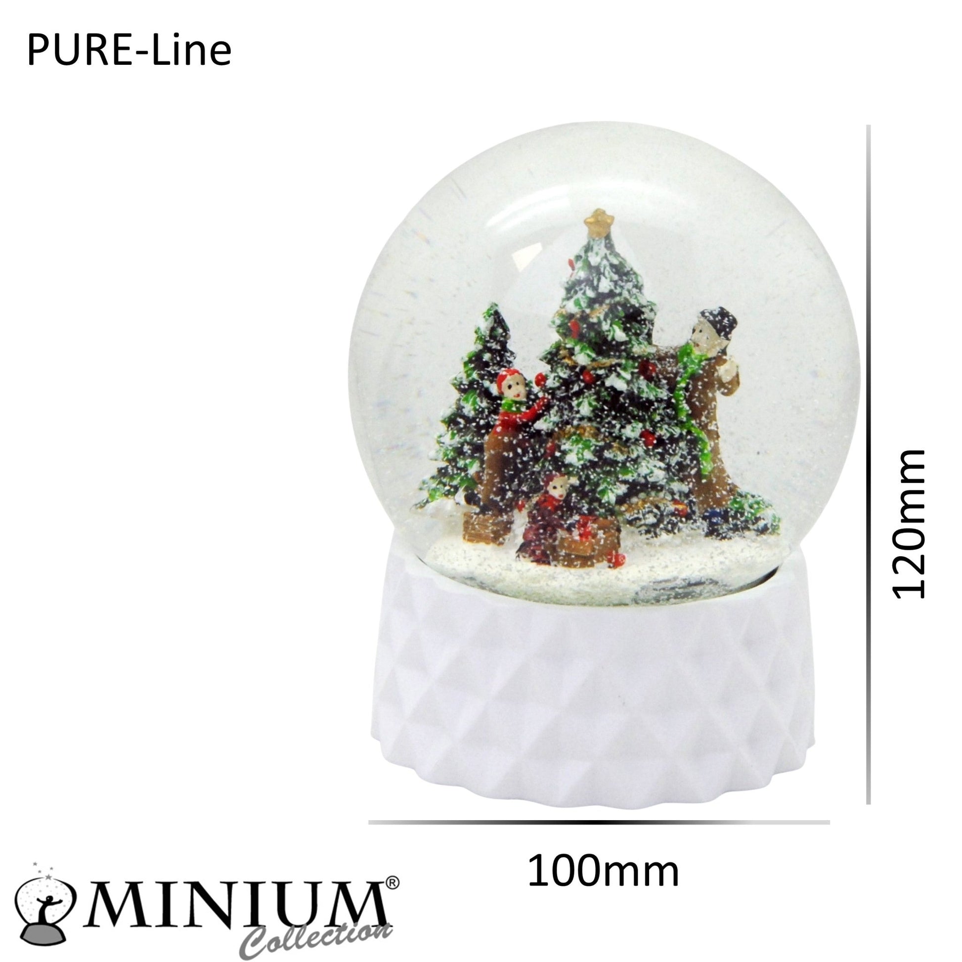 Schneekugel Weihnachtsbaum schmücken auf Sockel weiß kubisch "PURE-Line" 10 cm Durchmesser - Schneekugelhaus