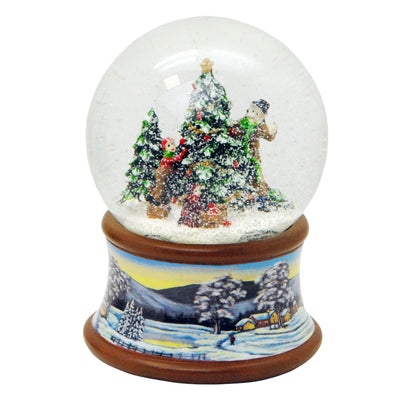 Schneekugel Weihnachtsbaum schmücken auf Sockel Winterlandschaft braun mit Spieluhr - Schneekugelhaus