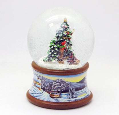Schneekugel Weihnachtsbaum schmücken auf Sockel Winterlandschaft braun mit Spieluhr - Schneekugelhaus