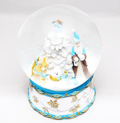 Schneekugel Weihnachtsmann mit Spieluhr, blau - Jingle Bells - Schneekugelhaus