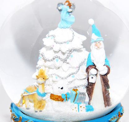 Schneekugel Weihnachtsmann mit Spieluhr, blau - Jingle Bells - Schneekugelhaus