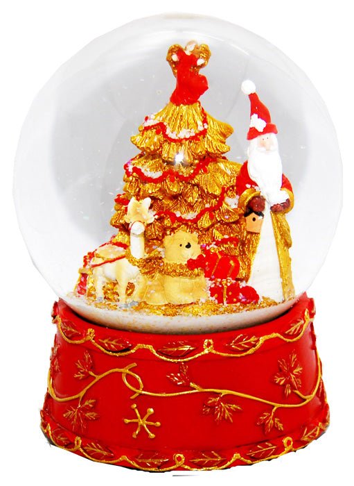 Schneekugel Weihnachtsmann mit Spieluhr rot groß - Schneekugelhaus