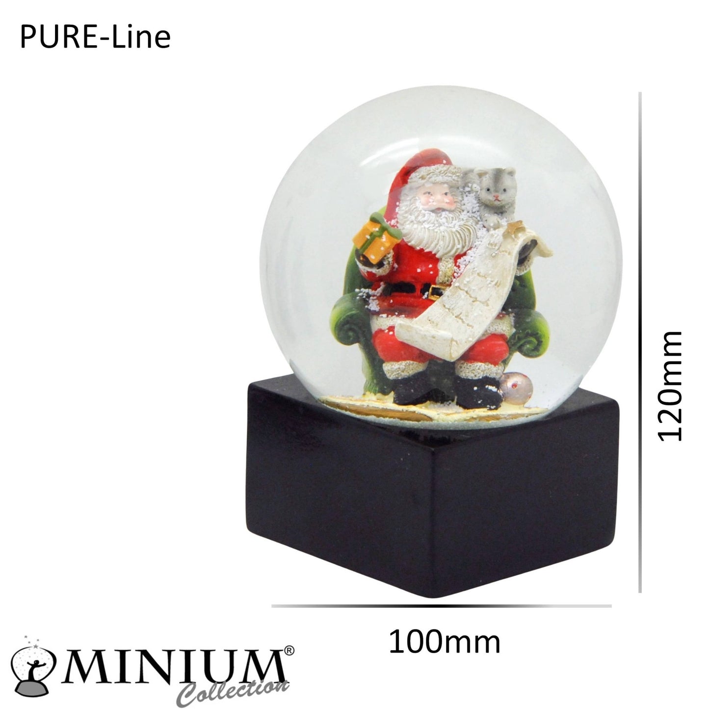 Schneekugel Weihnachtsmann rot Geschenkeliste auf Sockel schwarz eckig "PURE-Line" 10 cm Durchmesser - Schneekugelhaus