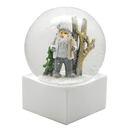 Schneekugel Weihnachtsmann weiß auf Sockel weiß eckig "PURE-Line" 10 cm Durchmesser - Schneekugelhaus