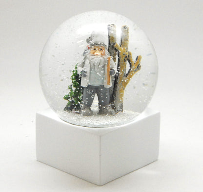 Schneekugel Weihnachtsmann weiß auf Sockel weiß eckig "PURE-Line" 10 cm Durchmesser - Schneekugelhaus