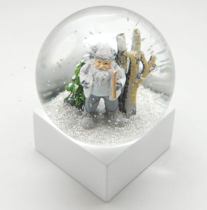Schneekugel Weihnachtsmann weiß auf Sockel weiß eckig "PURE-Line" 10 cm Durchmesser - Schneekugelhaus