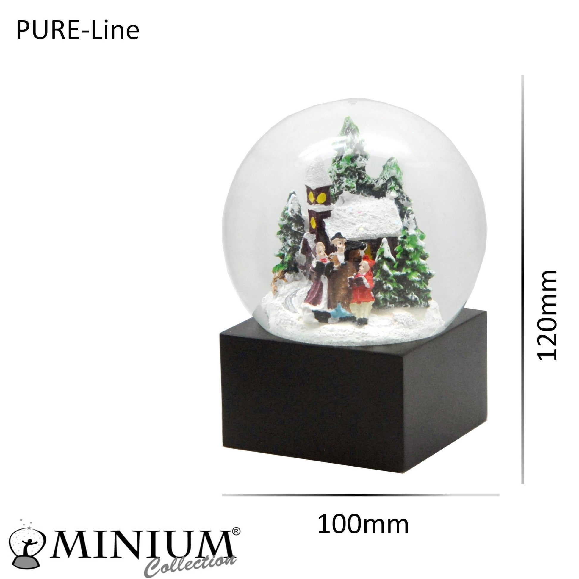 Schneekugel Weihnachtsspaziergang auf Sockel schwarz eckig "PURE-Line" 10 cm Durchmesser - Schneekugelhaus