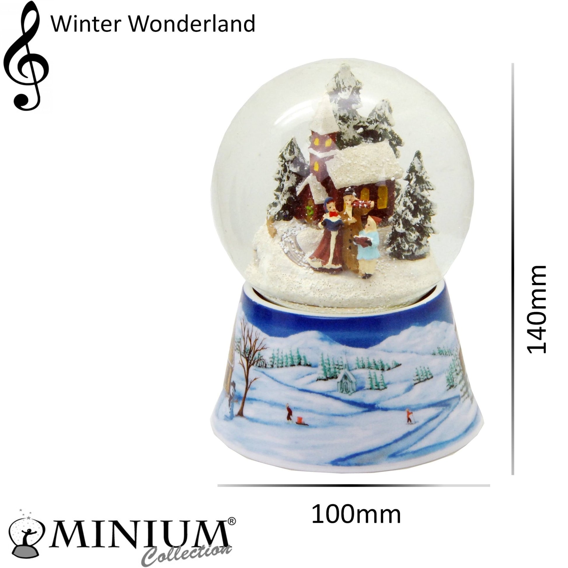 Schneekugel Weihnachtsspaziergang auf Sockel Winterlandschaft mit Spieluhr 10 cm Durchmesser - Schneekugelhaus