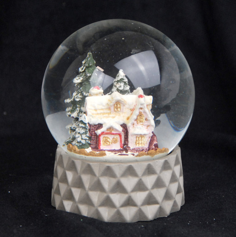 Schneekugel Zuckerbäckerhaus auf Sockel sand farben kubisch "PURE-Line" 10 cm Durchmesser - Schneekugelhaus