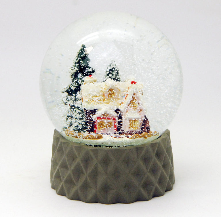 Schneekugel Zuckerbäckerhaus auf Sockel sand farben kubisch "PURE-Line" 10 cm Durchmesser - Schneekugelhaus