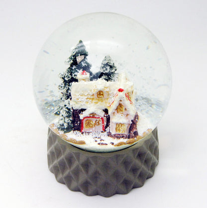 Schneekugel Zuckerbäckerhaus auf Sockel sand farben kubisch "PURE-Line" 10 cm Durchmesser - Schneekugelhaus