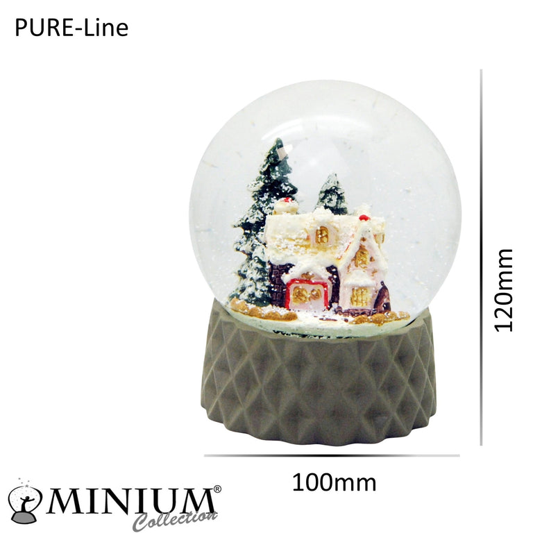 Schneekugel Zuckerbäckerhaus auf Sockel sand farben kubisch "PURE-Line" 10 cm Durchmesser - Schneekugelhaus