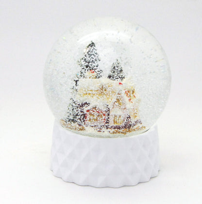 Schneekugel Zuckerbäckerhaus auf Sockel weiß kubisch "PURE-Line" 10 cm Durchmesser - Schneekugelhaus