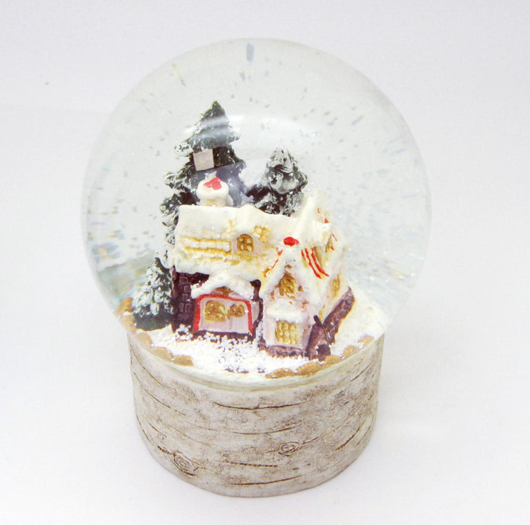 Schneekugel Zuckerbäckerhaus im Winterwald auf Holzsockel "Country-Line" 10 cm Durchmesser - Schneekugelhaus