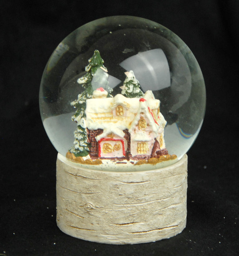 Schneekugel Zuckerbäckerhaus im Winterwald auf Holzsockel "Country-Line" 10 cm Durchmesser - Schneekugelhaus