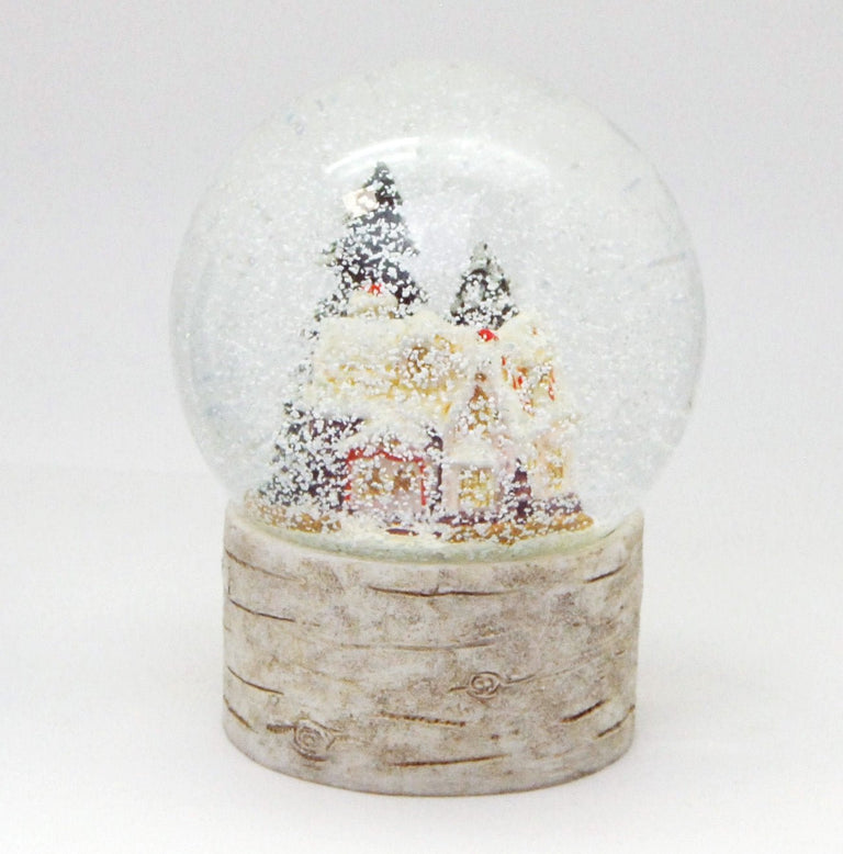 Schneekugel Zuckerbäckerhaus im Winterwald auf Holzsockel "Country-Line" 10 cm Durchmesser - Schneekugelhaus