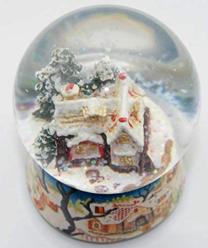 Schneekugel Zuckerbäckerhaus mit Porzellansockel und Spieluhr - Schneekugelhaus