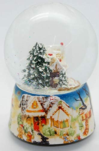 Schneekugel Zuckerbäckerhaus mit Porzellansockel und Spieluhr - Schneekugelhaus