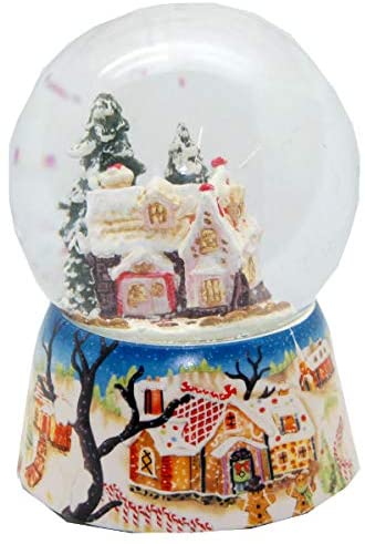 Schneekugel Zuckerbäckerhaus mit Porzellansockel und Spieluhr - Schneekugelhaus