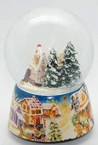 Schneekugel Zuckerbäckerhaus mit Porzellansockel und Spieluhr - Schneekugelhaus