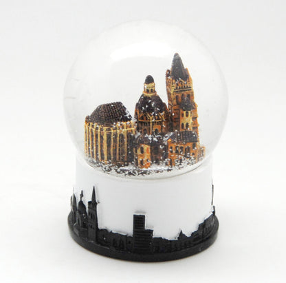 Souvenir Schneekugel Aachen mit Achener Dom und Skyline in schwarz weiß - Schneekugelhaus