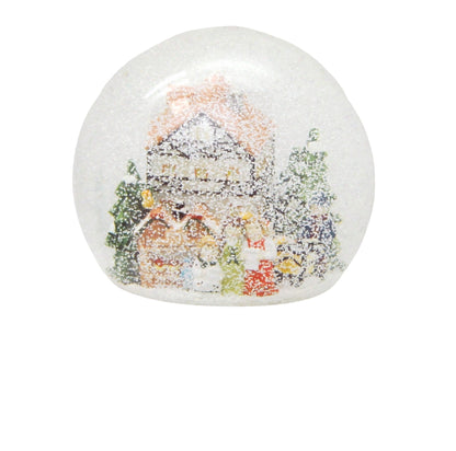 Stylische Schneekugel Megaformat Weihnachtssinger vor romantischem Fachwerkhaus Sockel weiß eck PURE-Line - Schneekugelhaus