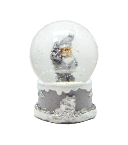 Süße Minikugel mit Weihnachtsmann in silber, weiß und grau - Schneekugelhaus