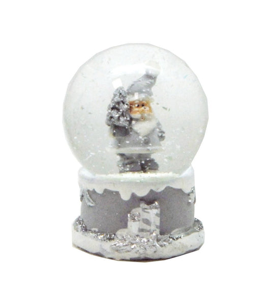 Süße Minikugel mit Weihnachtsmann in silber, weiß und grau - Luftblase - Schneekugelhaus