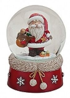 Süße Schneekugel Weihnachtsmann Geschenkesack mit Pelzkragen-Sockel 65mm - Schneekugelhaus