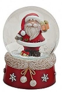 Süße Schneekugel Weihnachtsmann mit Geschenk vorne mit Pelzkragen-Sockel 65mm - Schneekugelhaus