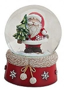 Süße Schneekugel Weihnachtsmann Tannenbaum mit Pelzkragen-Sockel 65mm - Schneekugelhaus